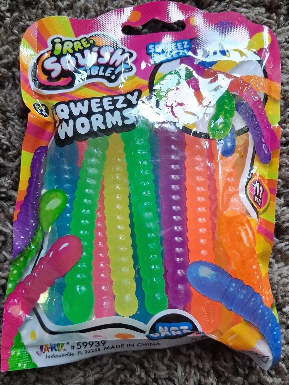 Squeezy Worms Fidget Pack - Bright Multicolor Novelty Toy Squishy